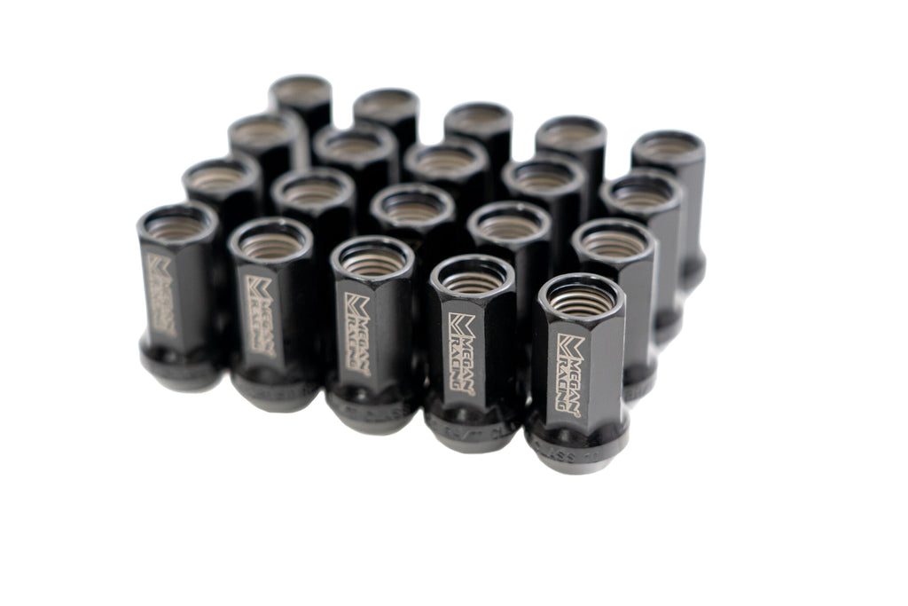 Megan Racing Universal 35mm Heptagon Lug Nuts M12x1.5 (20 + 1 Key) Black Open-Ended