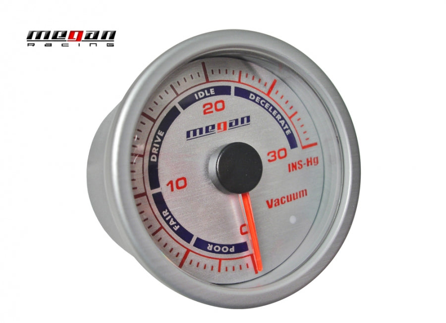 Megan Racing Version 2 - Silver Face Meter Gauge 52mm Vacuum