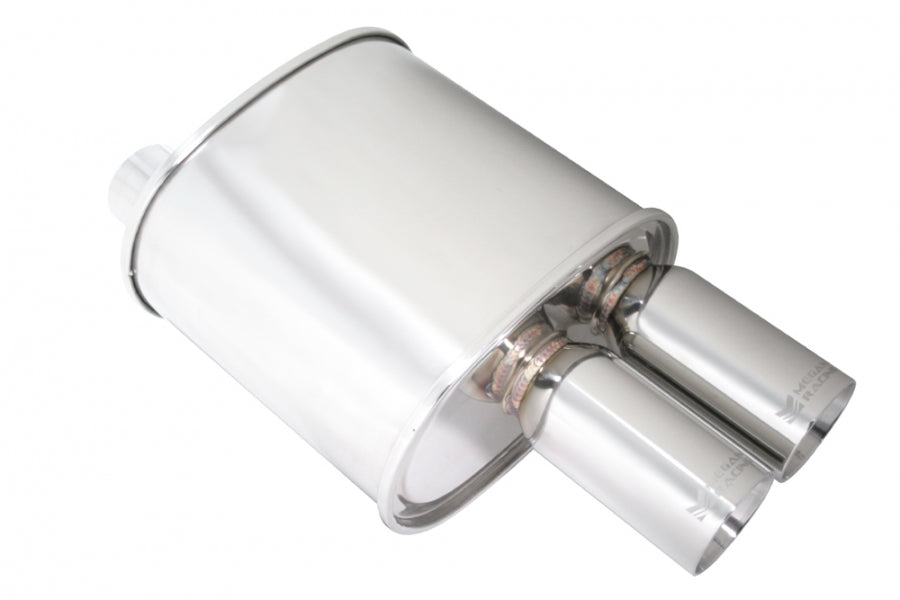 Megan Racing Universal muffler 2.5" Pipe 3" Dual Stainless Roll Tips (offset piping) (MR-MU-FRT-2)