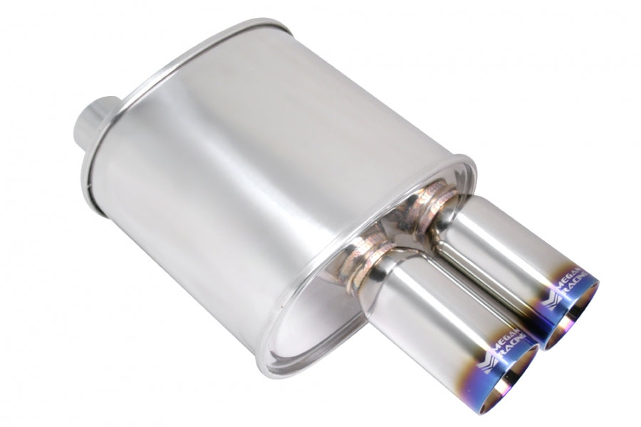 Megan Racing Universal muffler 2.5" Pipe 3" Dual Stainless Roll Tips (offset piping) (MR-MU-FRT-2-VO)