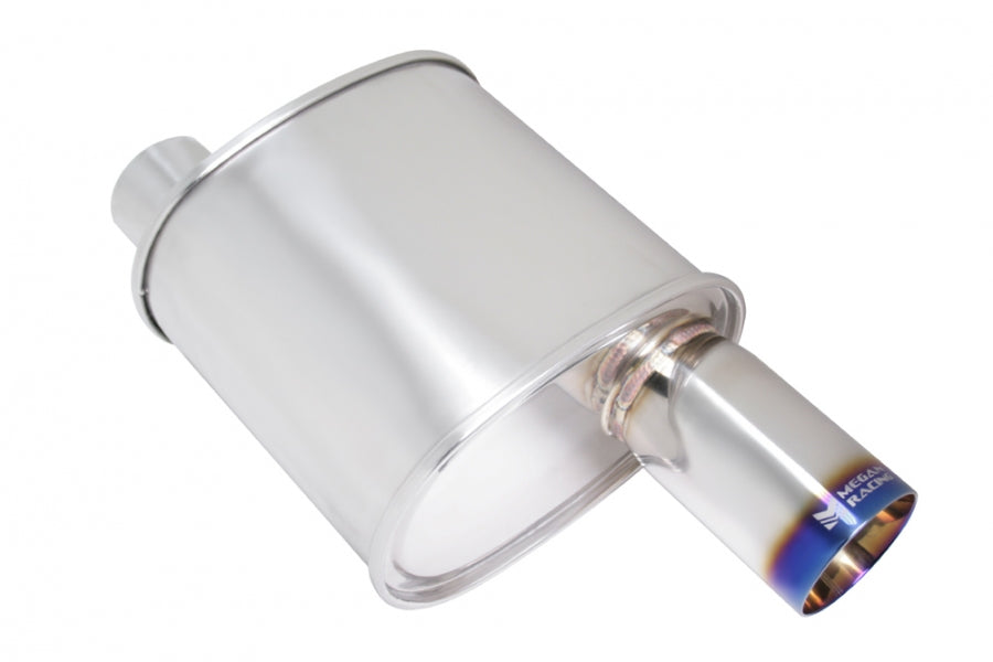 Megan Racing Universal muffler 3" Pipe 3.5" Single Burnt Roll Tip (offset piping)