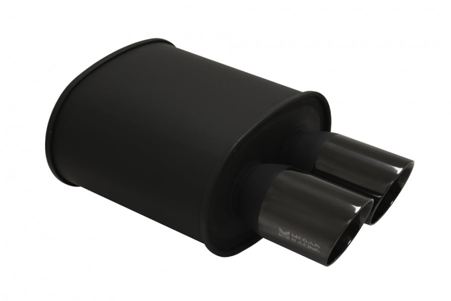 Megan Racing Universal muffler Black Coated 2.5" Inlet with Dual 3.5" Black Chrome Tip
