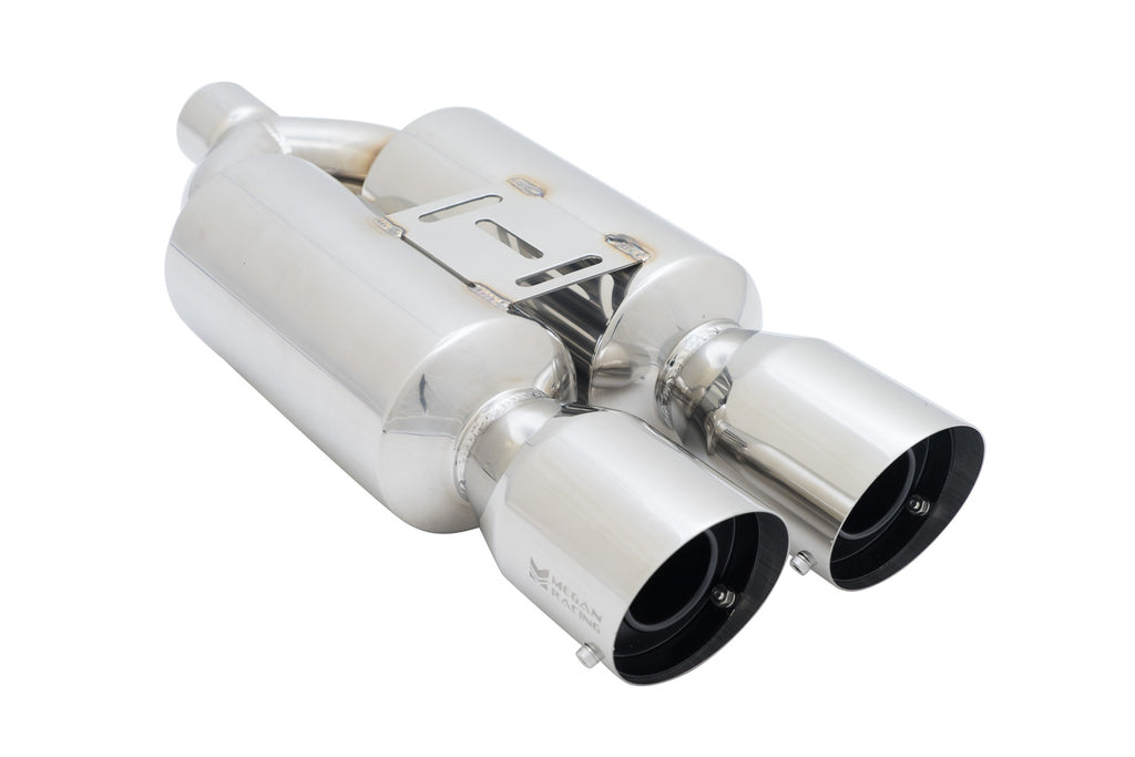 Megan Racing Dual 4" tips, 2.25" inlet, total length 24" and body width 10"