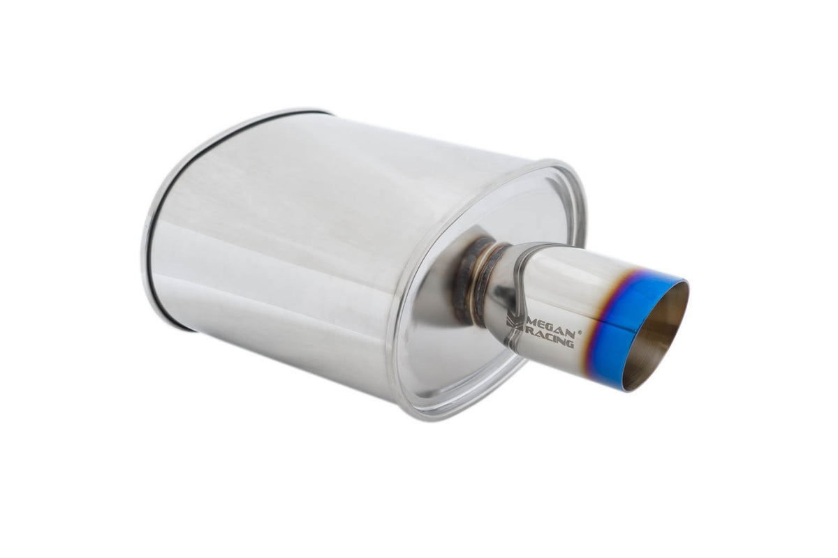 Megan Racing Universal Muffler, Rolled Blue Tip, 2.5" Piping