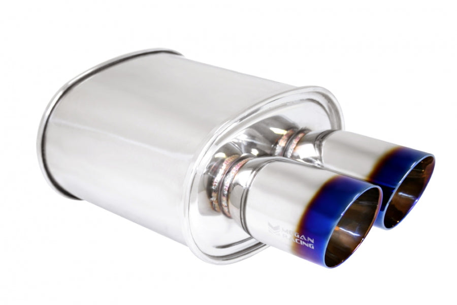 Megan Racing Universal Muffler, Dual 3.5" Rolled Burnt Tips, 2.5" Piping