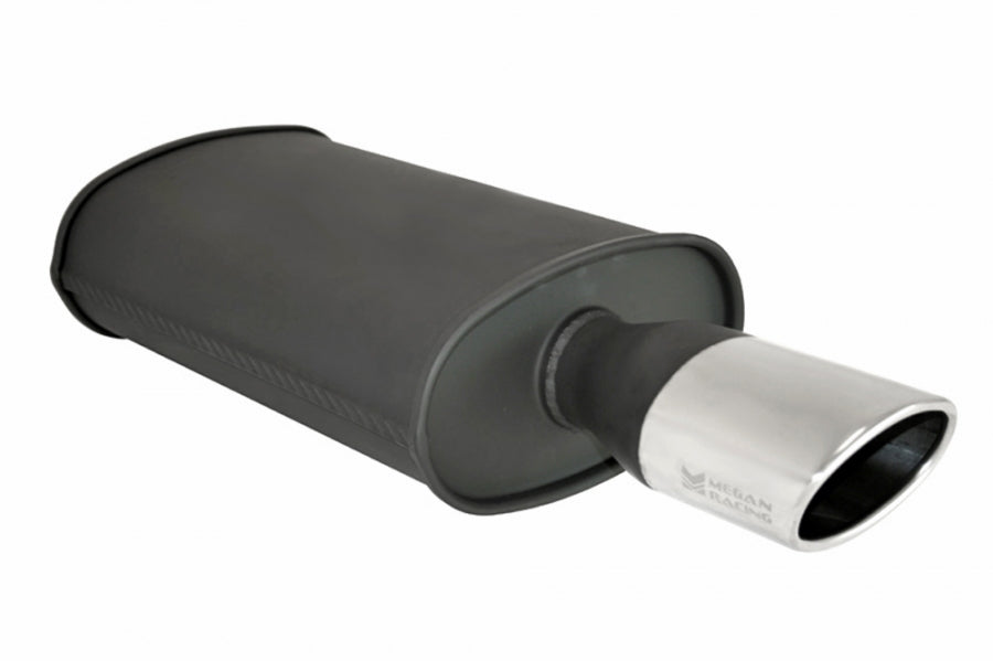 Megan Racing 2.5" Inlet 4.5"x3" SINGLE Oval BURNTStainless Steel Tip, Black Canister